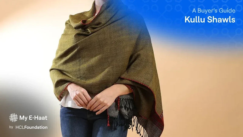 Kullu shawl buyer's guide — handwoven Himachali shawl on display