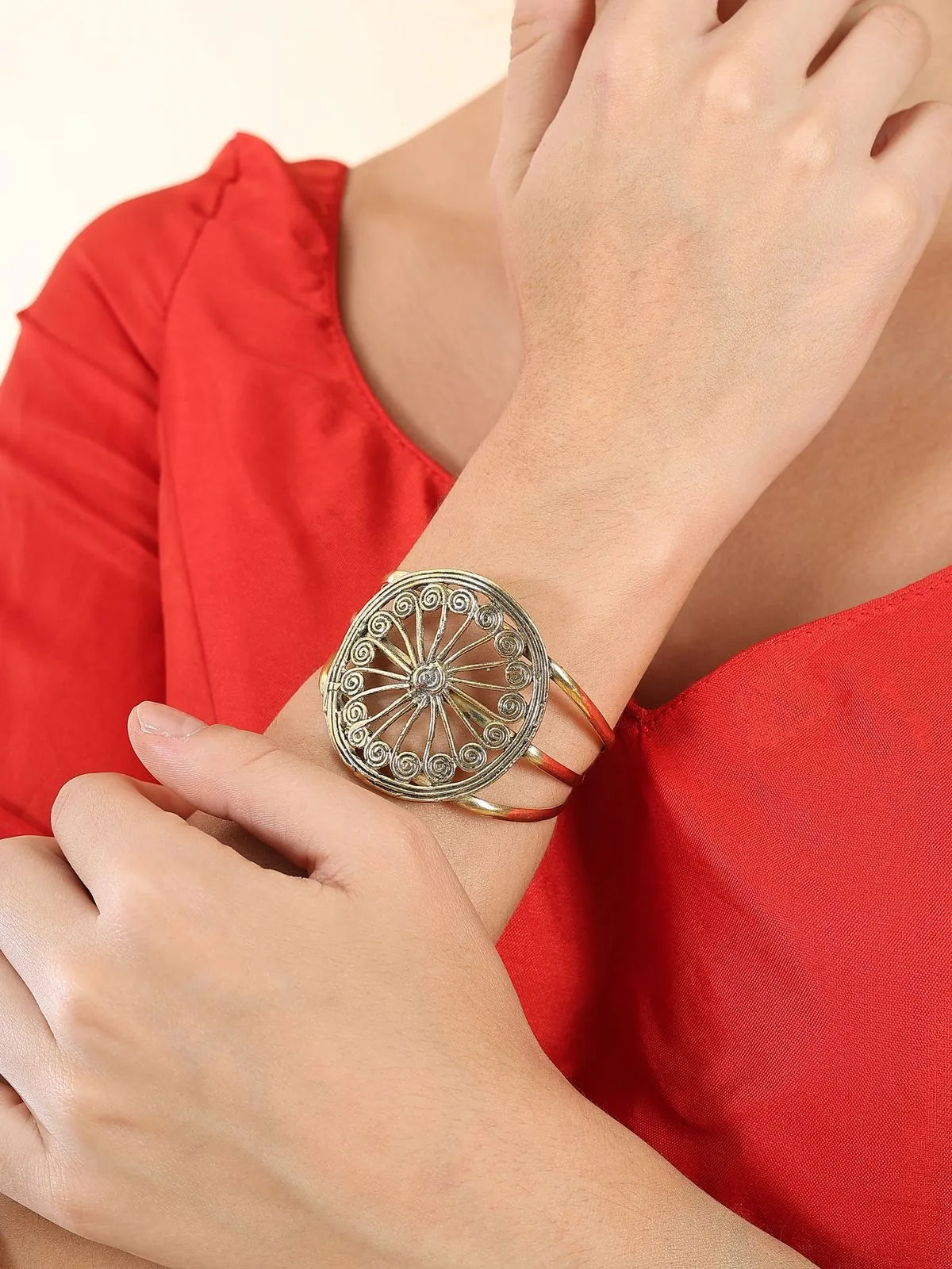 Ashoka Chakra Brass Cuff