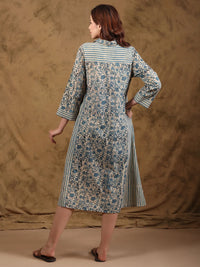 Bagru Front Buttoned A-Line Dress