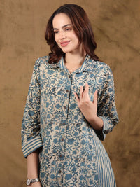 Bagru Front Buttoned A-Line Dress