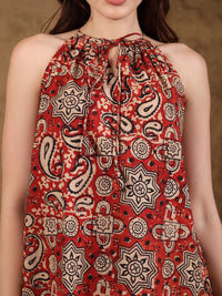 Bagru Halter Neck Flare Dress