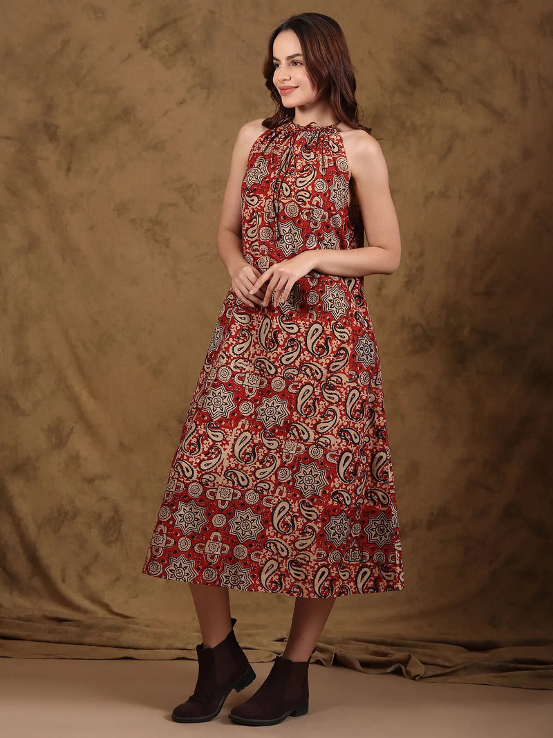 Bagru Halter Neck Flare Dress
