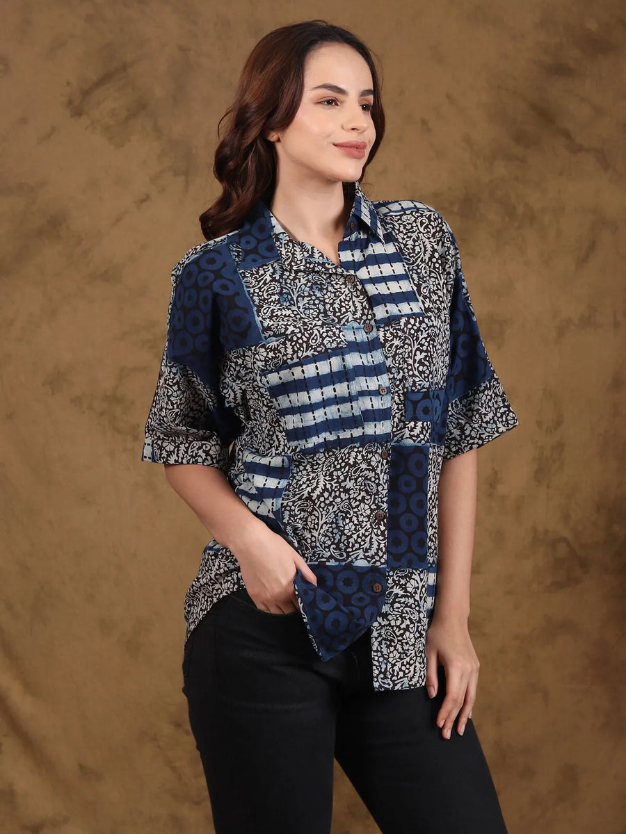 Bagru Patchblock-Print Unisex Shirt