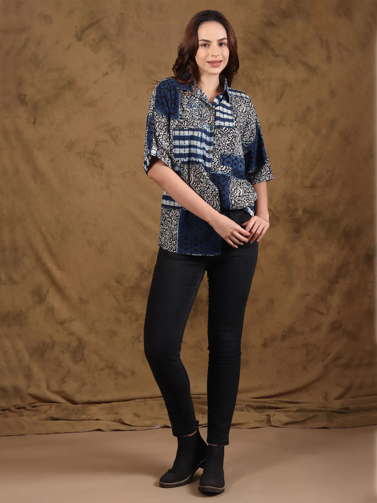 Bagru Patchblock-Print Unisex Shirt