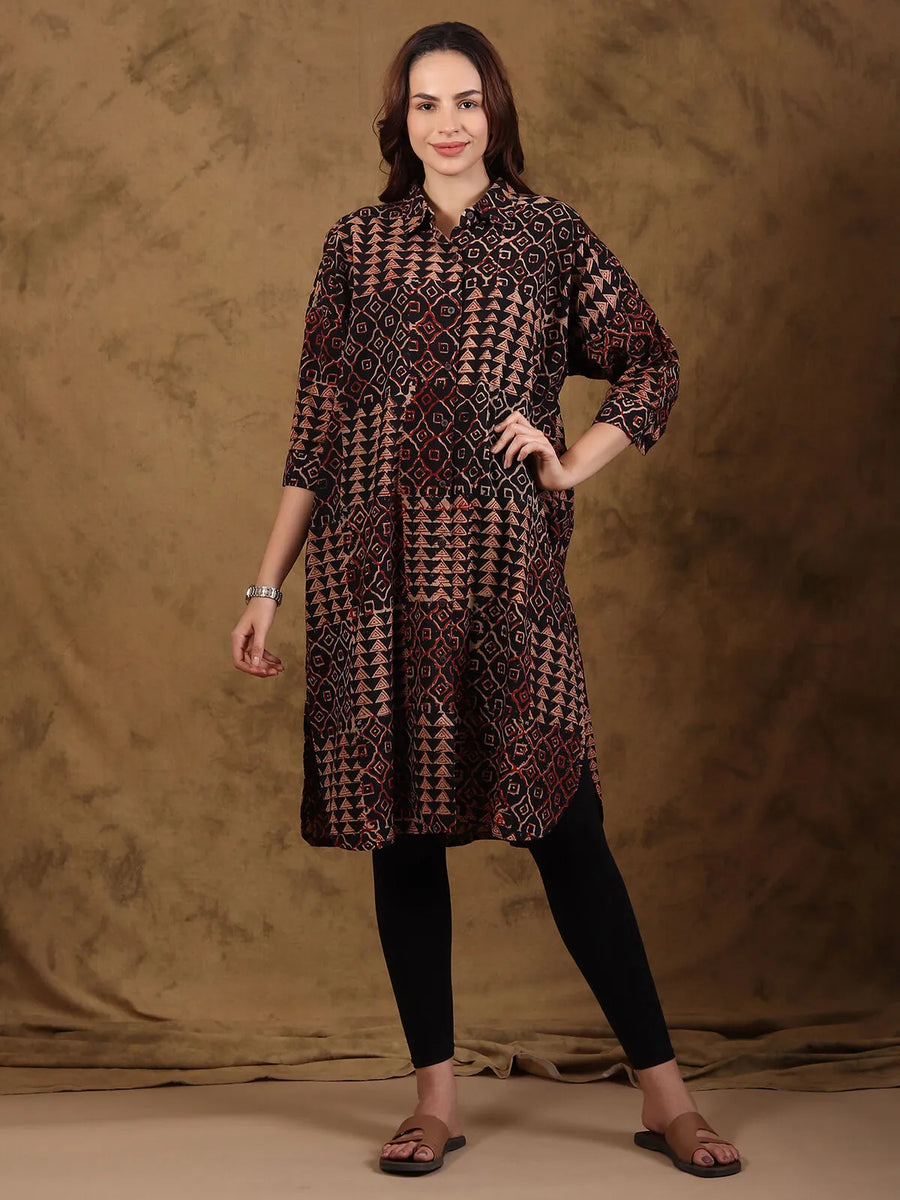 Bagru Patchblock Print Shirt Style Kurta