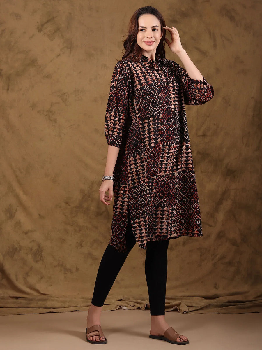 Bagru Patchblock Print Shirt Style Kurta