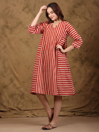 Bagru V-Neck A-Line Midi Dress