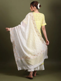 Beige Floral Chikankari Dupatta