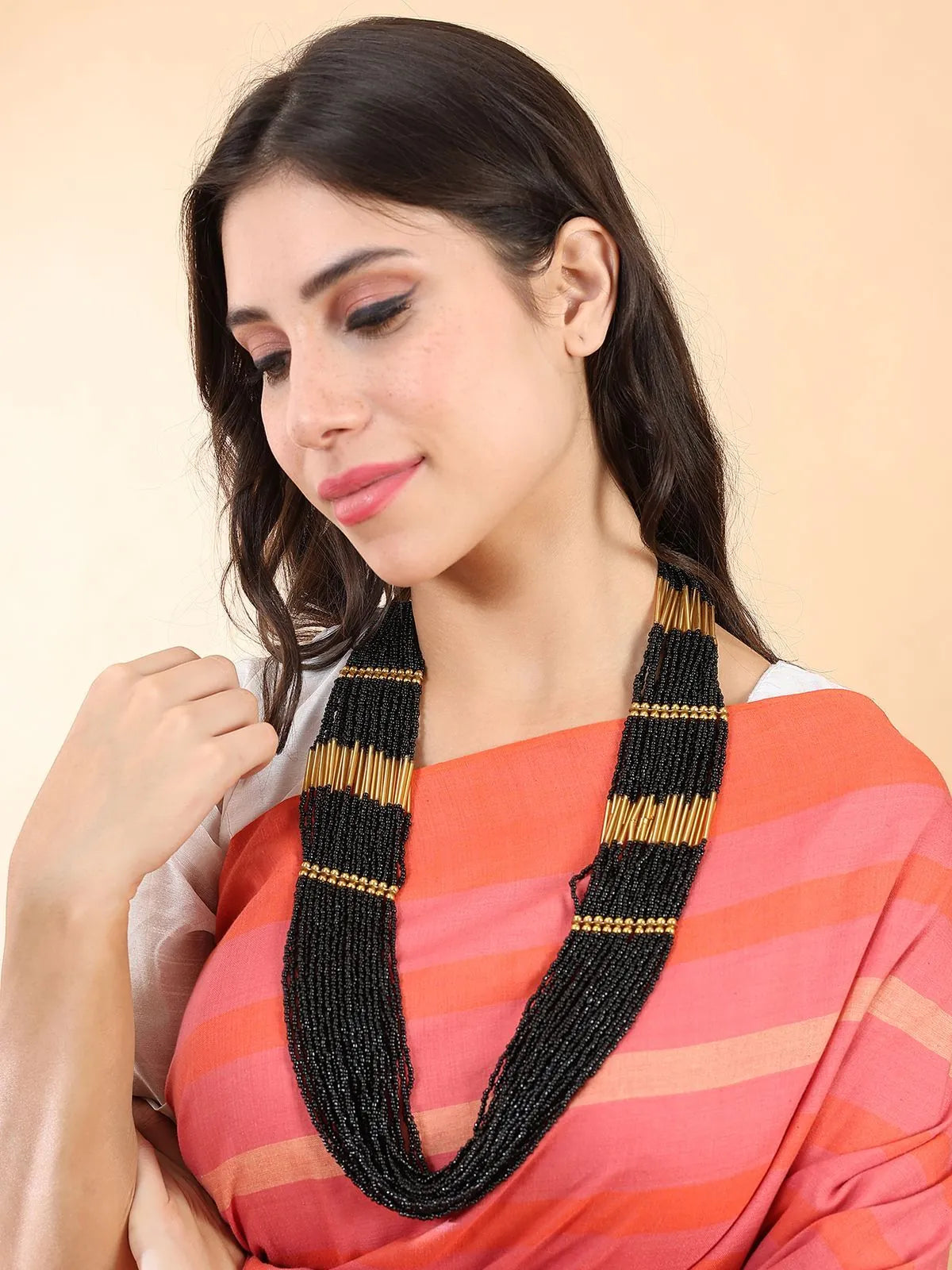Black- Gold Beaded Layer Necklace