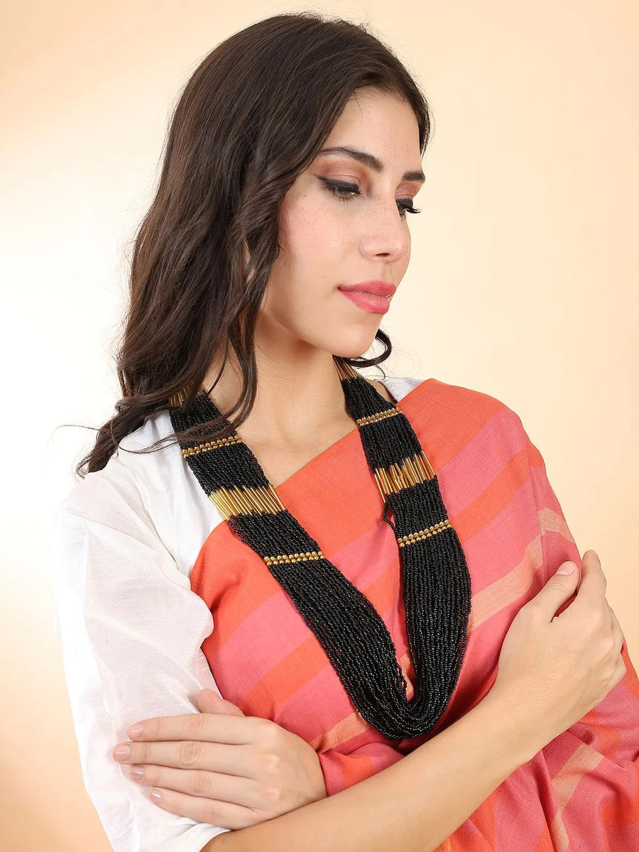 Black- Gold Beaded Layer Necklace