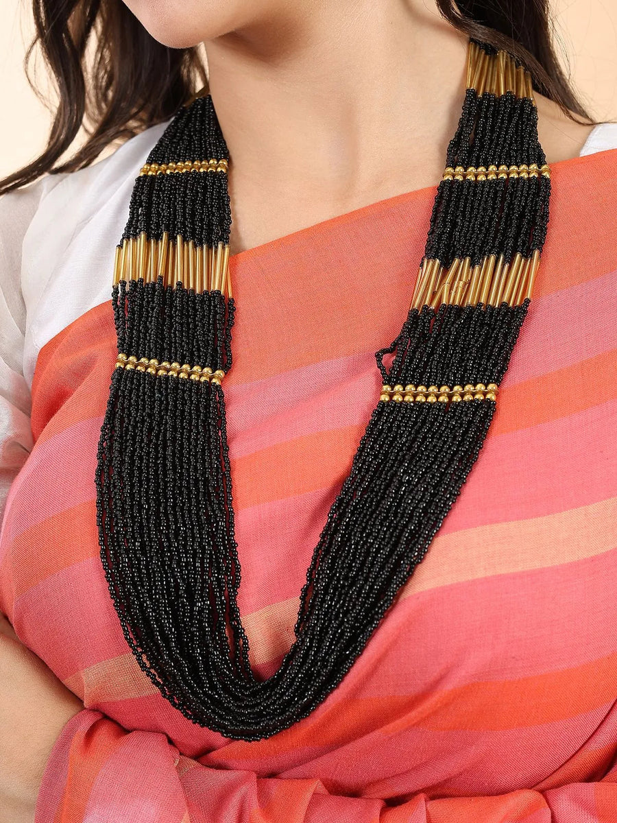 Black- Gold Beaded Layer Necklace