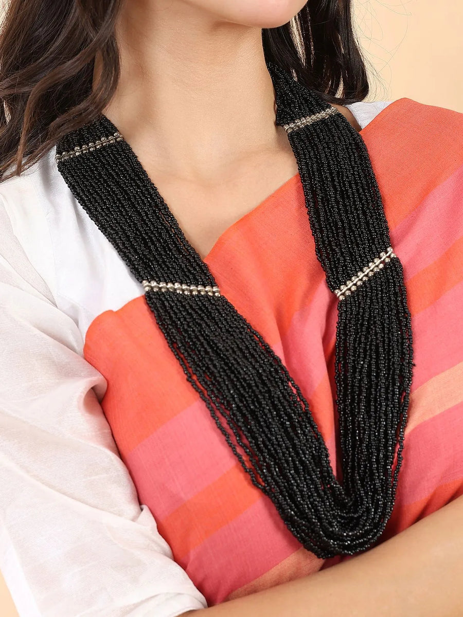 Black Beaded Layer Necklace