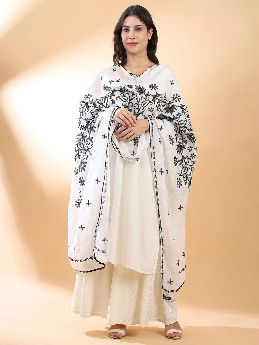 Black Floral Chikankari Dupatta