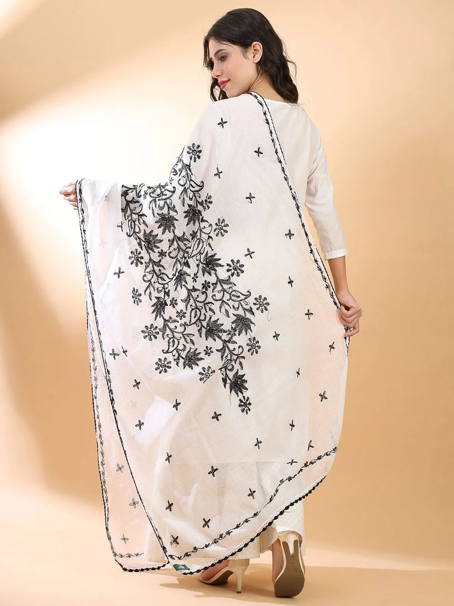 Black Floral Chikankari Dupatta