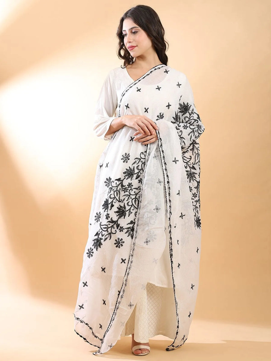 Black Floral Chikankari Dupatta