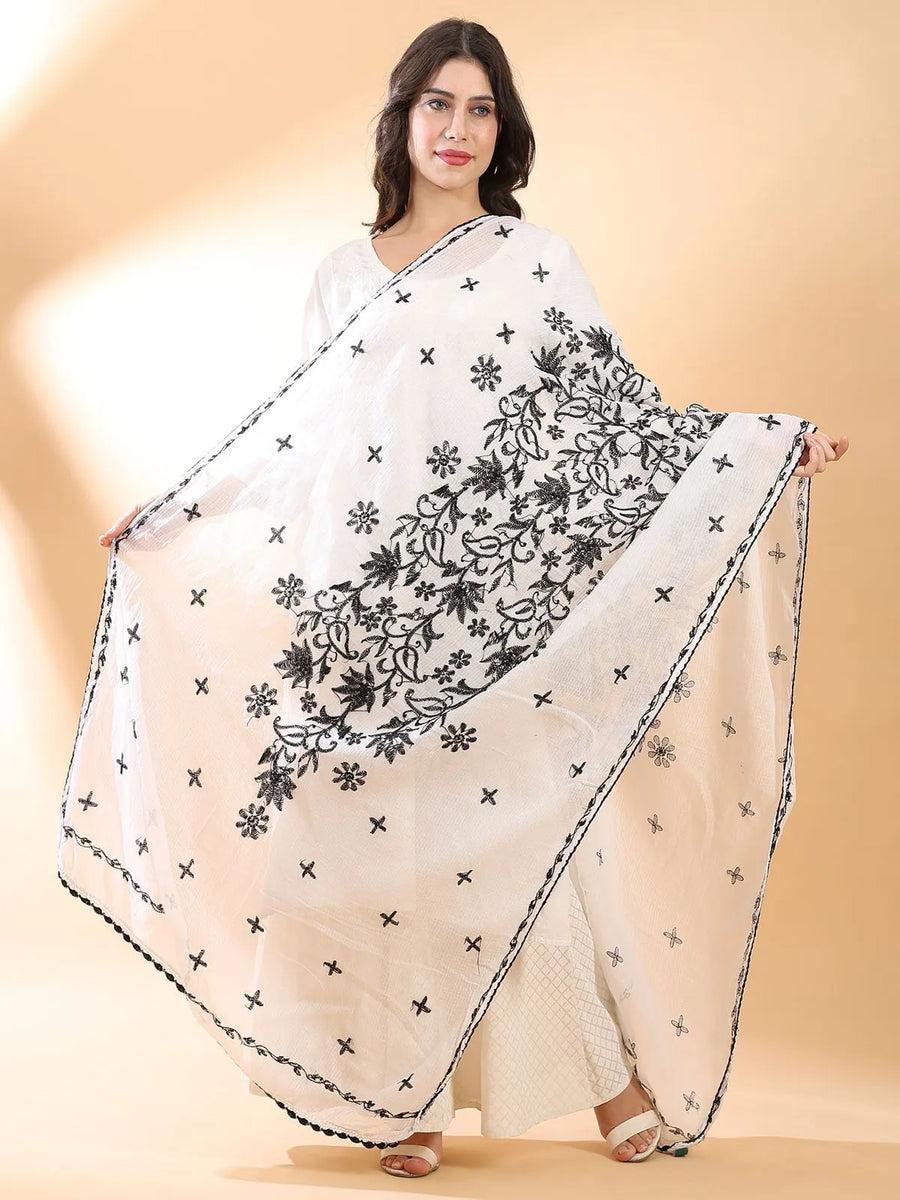 Black Floral Chikankari Dupatta