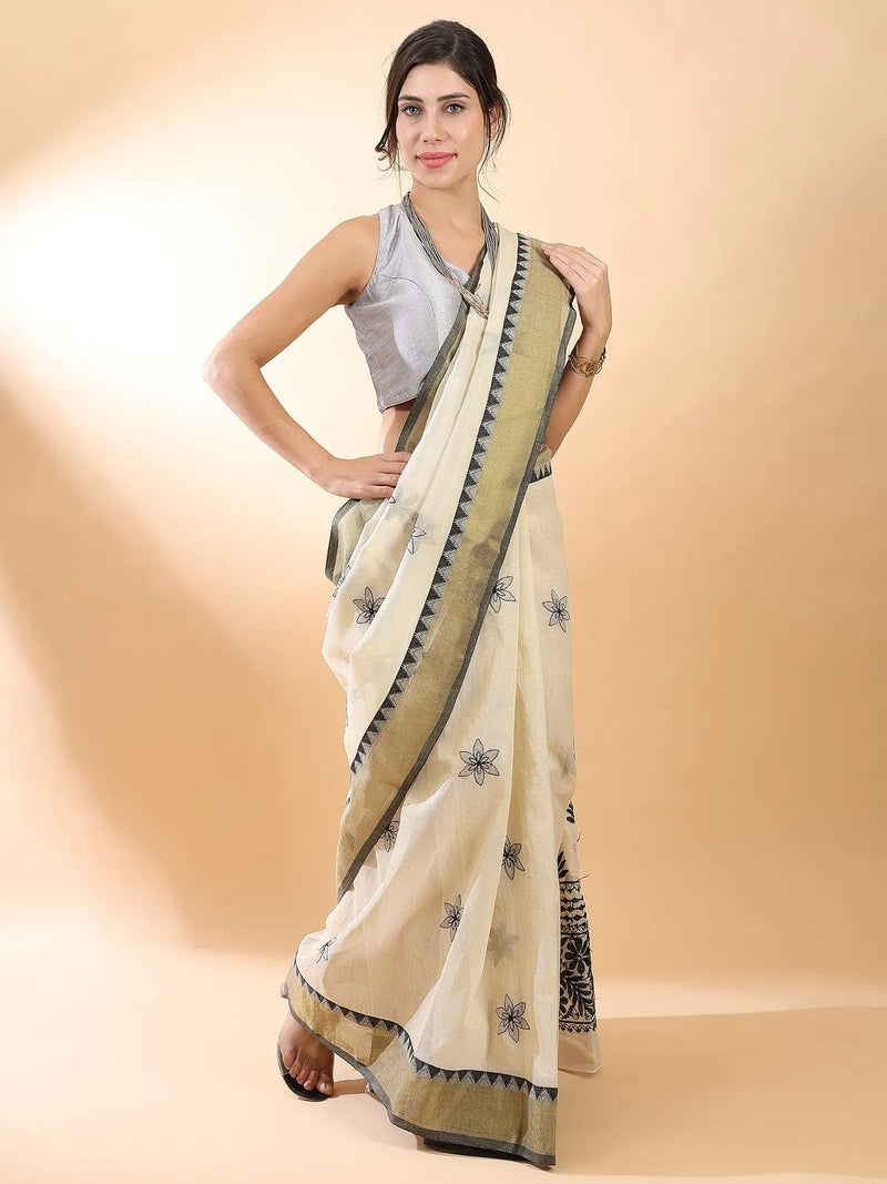 Black Floral Chikankari Saree