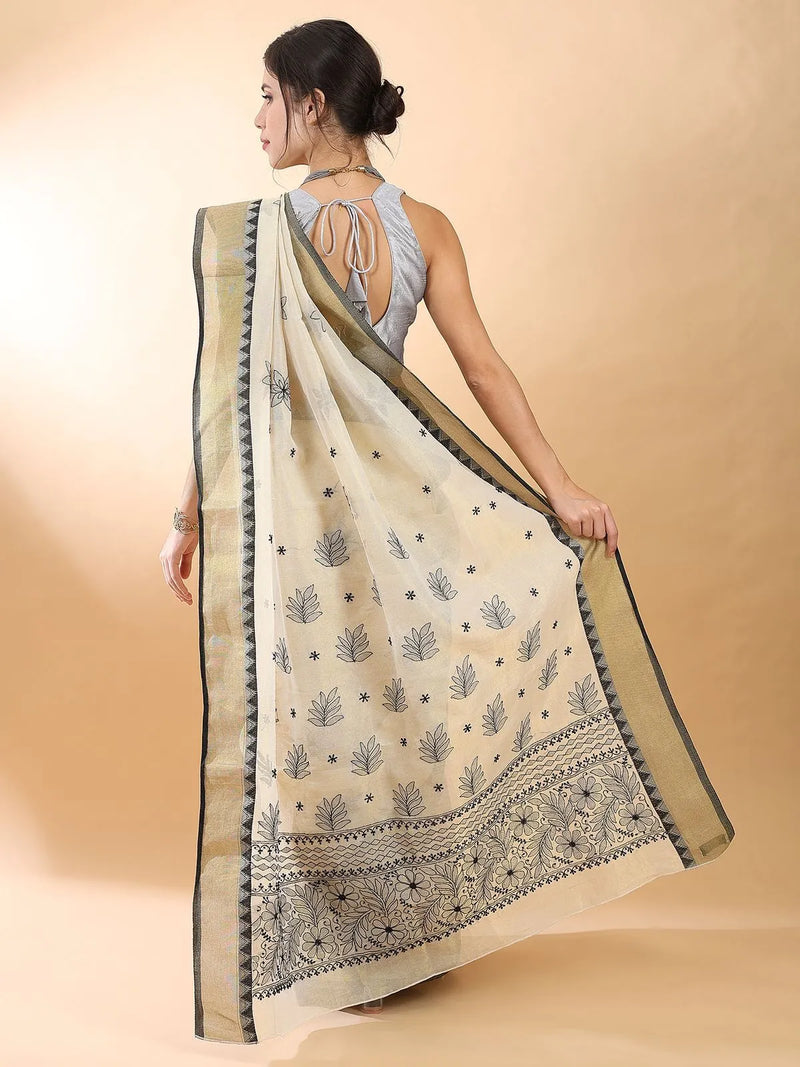 Black Floral Chikankari Saree