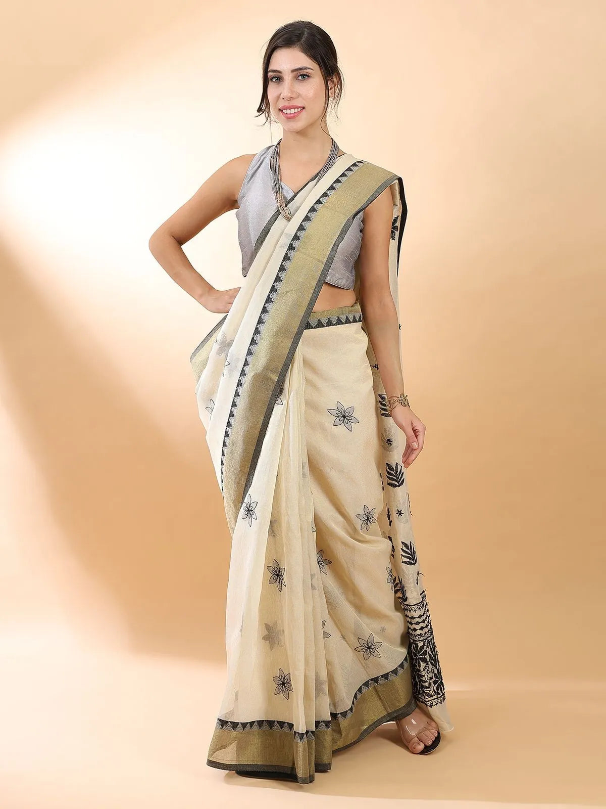 Black Floral Chikankari Saree