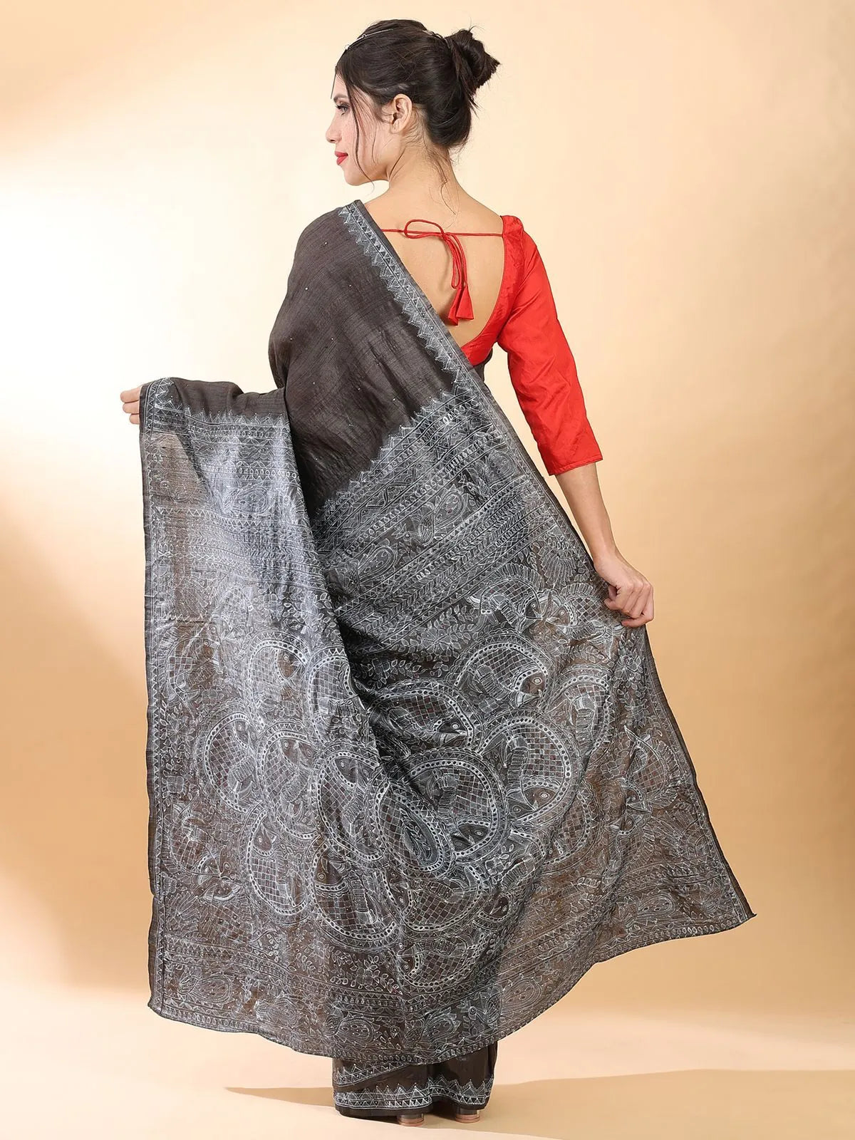Black Madhubani Silk Saree