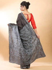 Black Madhubani Silk Saree