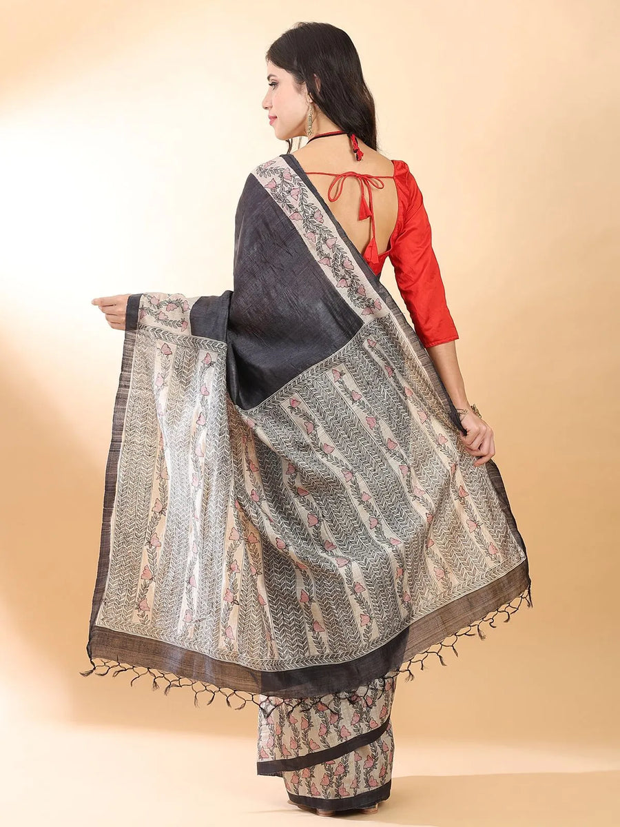 Black Madhubani Silk Saree