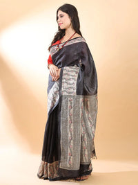 Black Madhubani Silk Saree