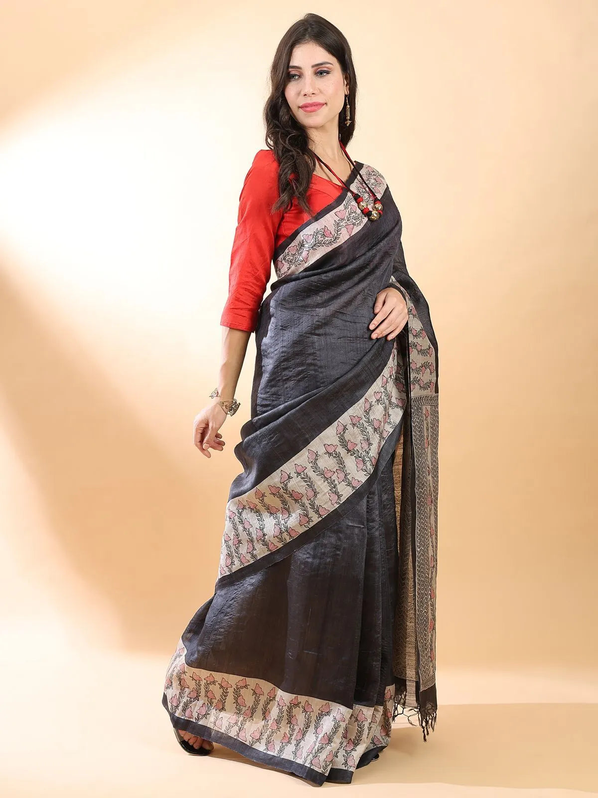 Black Madhubani Silk Saree