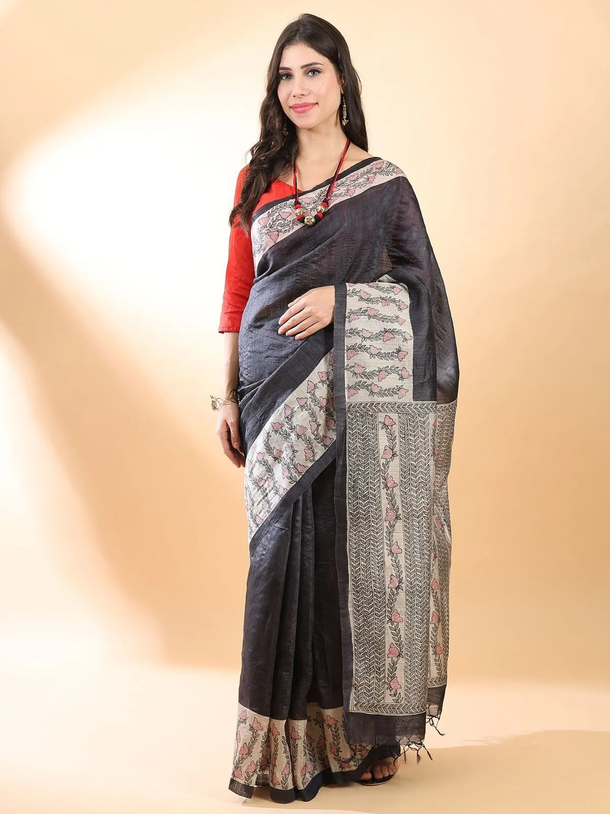 Black Madhubani Silk Saree