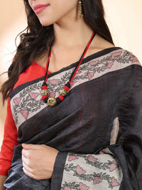 Black Madhubani Silk Saree