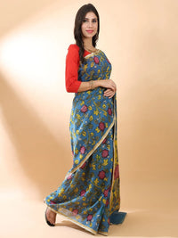 Blue Kalamkari Floral Saree