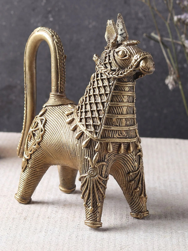 Handcrafted brass horse statue showpiece, front view
