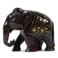Brass Inlay Wood Elephant