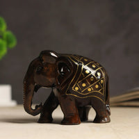 Brass Inlay Wood Elephant