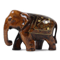 Brass Inlay Wood Elephant