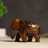 Brass Inlay Wood Elephant