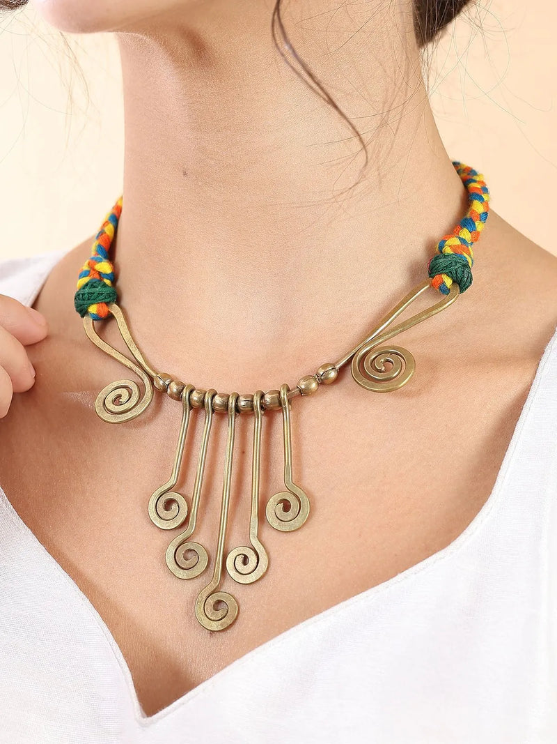 Brass Spiral Tribal Necklace