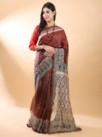 Brown Madhubani Silk Saree