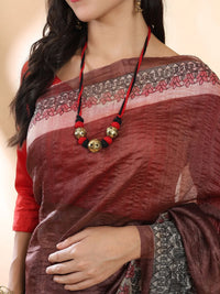 Brown Madhubani Silk Saree