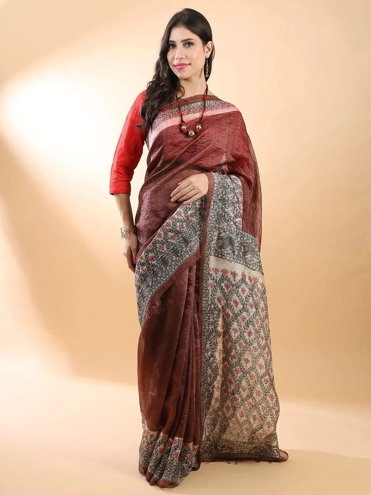 Brown Madhubani Silk Saree