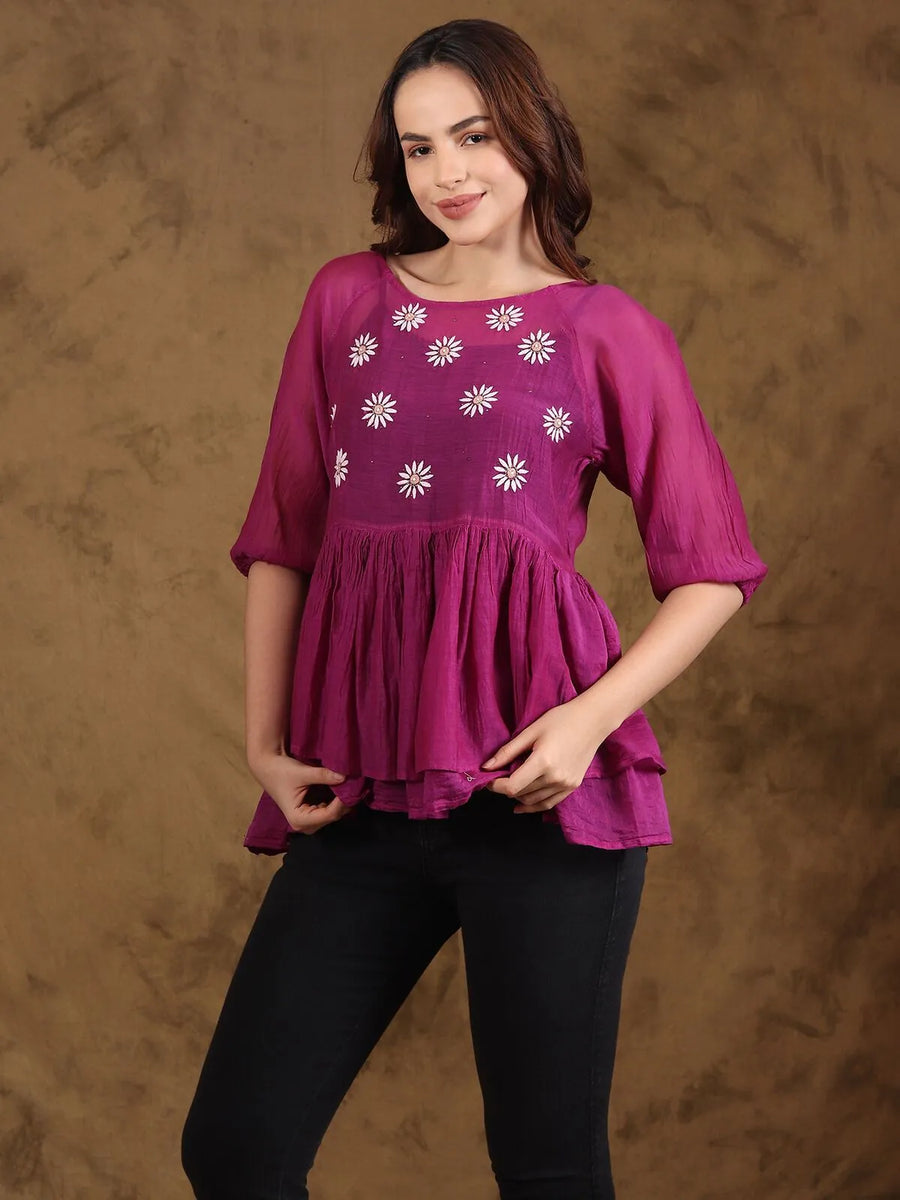 Chikankari Flounce Top