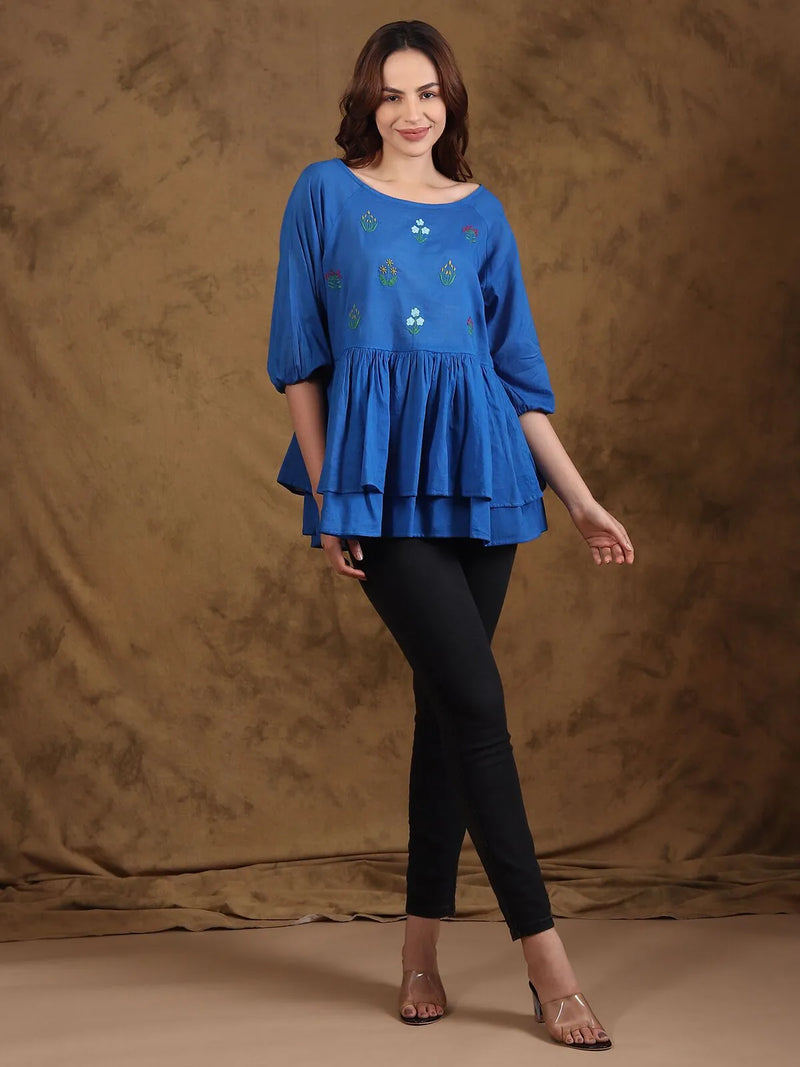 Chikankari Flounce Top