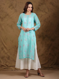 Chikankari Kota-doria Blue Kurta