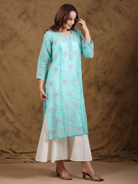 Chikankari Kota-doria Blue Kurta