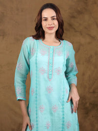 Chikankari Kota-doria Blue Kurta