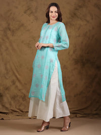 Chikankari Kota-doria Blue Kurta