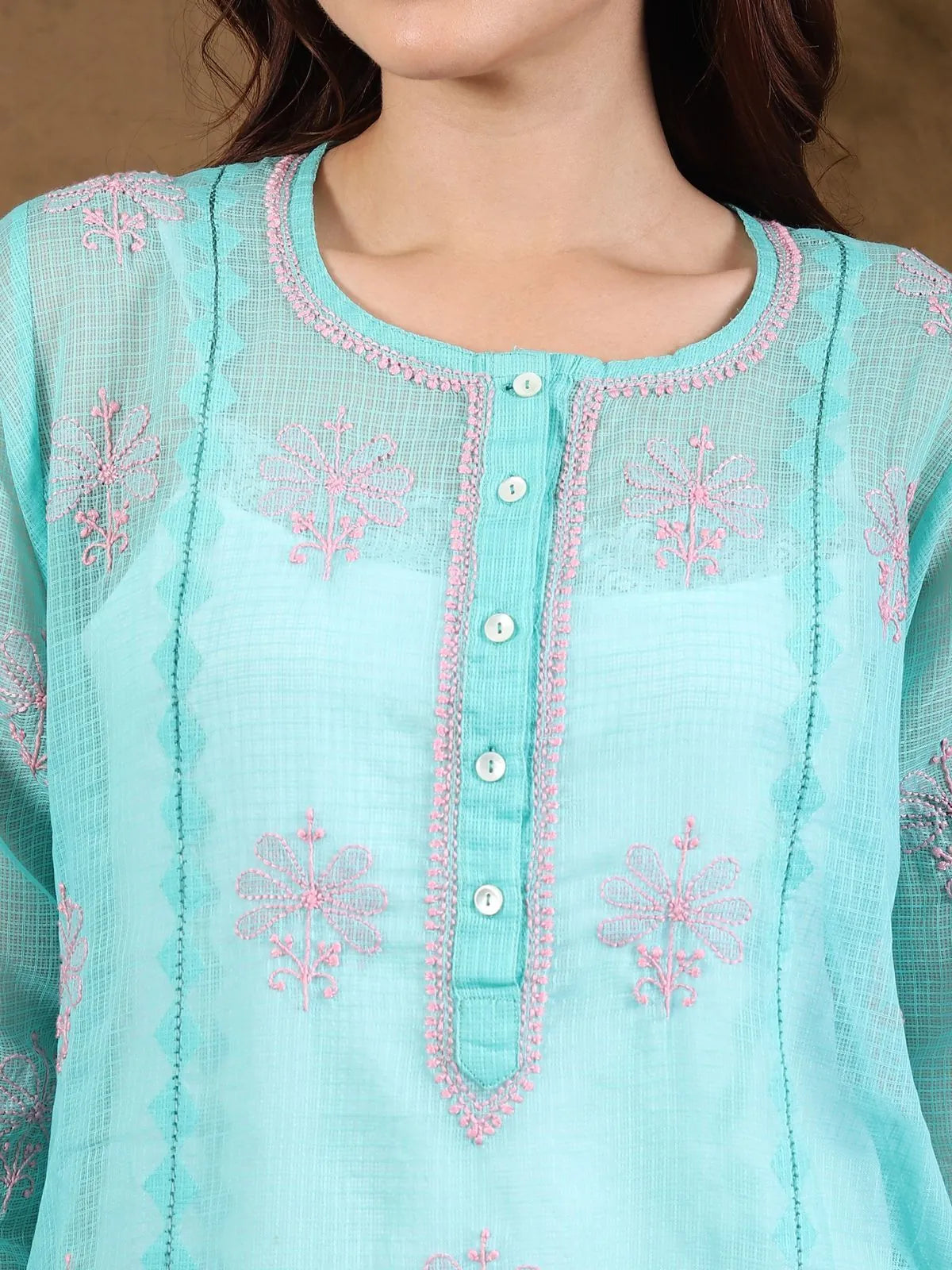 Chikankari Kota-doria Blue Kurta