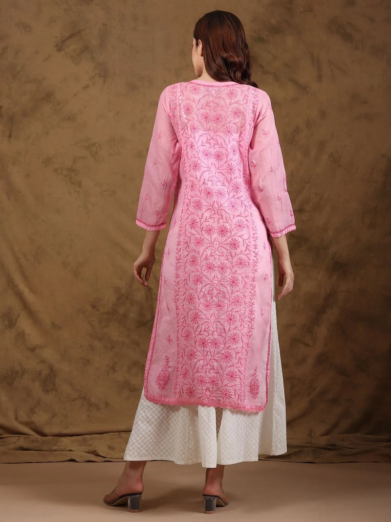 Chikankari Kota-doria Pink Kurta