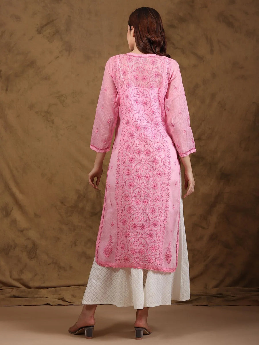 Chikankari Kota-doria Pink Kurta