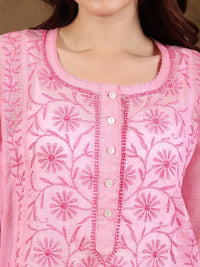 Chikankari Kota-doria Pink Kurta